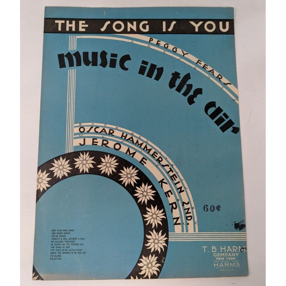 Music In The Air 1932 The Song Is You Broadway‎ Show Sheet Music Hammerstein VTG